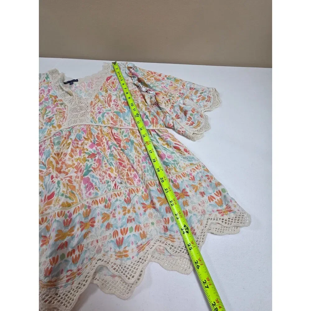Democracy XL Boho Floral Embroidered Crochet Lace Peasant Blouse Cottagecore - Picture 7 of 8